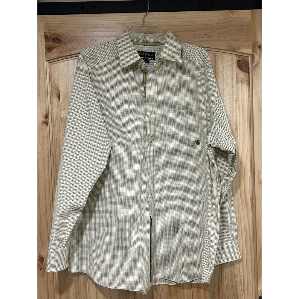 Ariat Pro Series Plaid Button Down Long Sleeve Shirt Men’s Size XL Yellow Grey